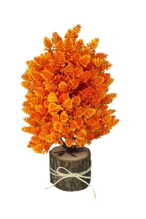 Yapay Çiçek Bonsai Ağacı Turuncu Kozalaklı Kütük Saksıda Dekoratif Yapay Ağaç Bonzai 30*15 CM
