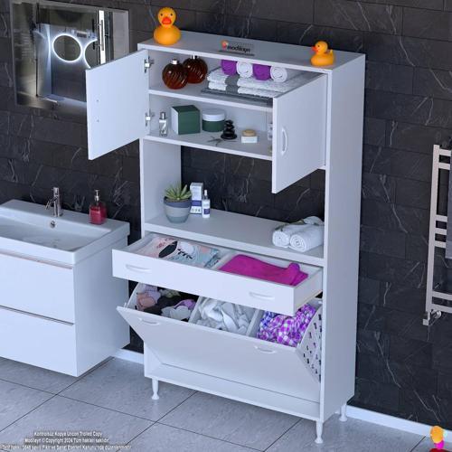 ARDA 100x173x32,5 cm 1 Çekmece 3 Göz Sepetli ve 3 Raf Akıllı Dolap ile Dağınıklığa Son