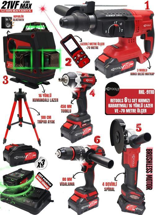 6’LI SET KIRMIZI KABARTMALI (4’LÜ SET + 16 YÖNLÜ KIRMIZI LAZER , TRİPOD VE +70 LAZER METRE)