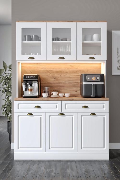 - Gözde Kahve Köşesi - 140 cm MDF Mutfak Dolabı - LED Aydınlatmalı - Ücretsiz Montaj