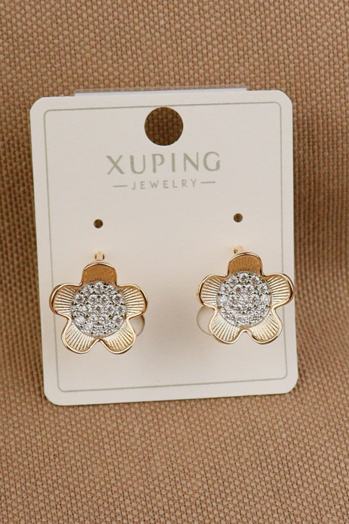 Xuping Küpe - Çiçekli Zirkon Taşlı Xuping Kararmaz Halka Küpe - Yeni Sezon