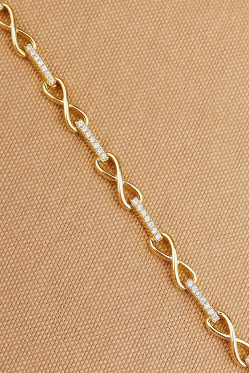 Vip Seri Bileklik- Vip Beyaz Zirkon Taşlı Sonsuzluk Model Trend Modern Bileklik Gold En:5Mm 19Cm