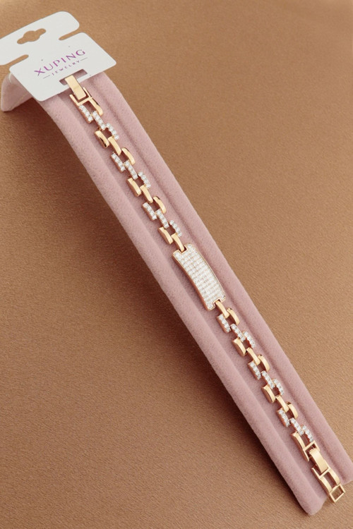 Xuping Bileklik - Vip Zirkon Taşlı Geometrik Model Xuping Şık Bileklik Rose 17+2Cm Yeni Sezon