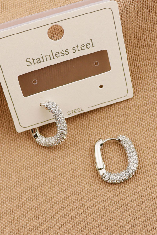 Çelik Küpe - Zirkon Taşlı Halka Model Çelik Silver Kararmaz Halka Küpe 1,8Cm - Yeni Sezon