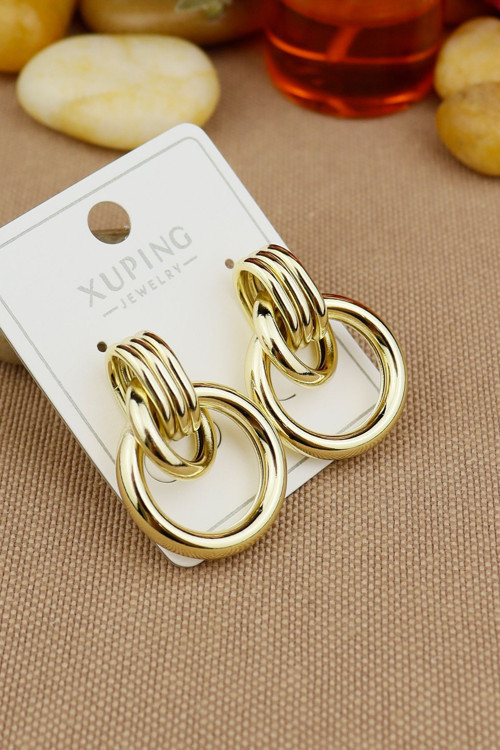 Xuping Vip Küpe - İç İçe Halka Çivi Model Xuping Marka Kararmaz Solmaz 3Cm Küpe