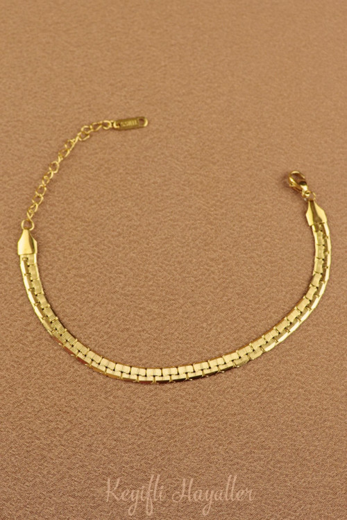 Ezme Çizgili Zincir Gold Çelik Bileklik Paslanmaz 316L- Yeni Sezon