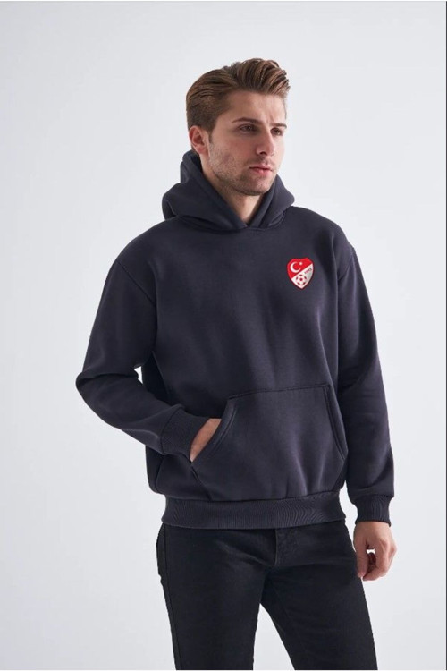 Sweatshirt, Füme Kapüşonlu, İçi Polarlı, Üç İplik Tff-M
