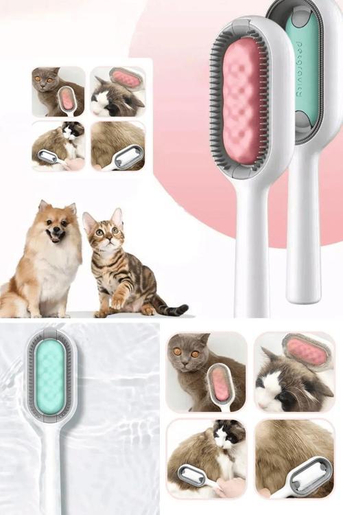 Kedi Köpek Masajlı Silikon Tüy Temizleme Toplama Fırçası, Islak Mendil Aparatlı