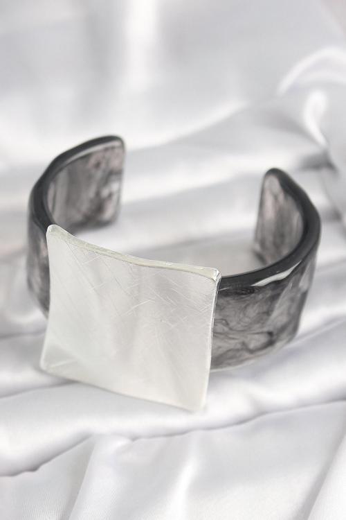 Zarif Kadın için Silver Akrilik Mermer Stil Silver Kare Retro Bilezik