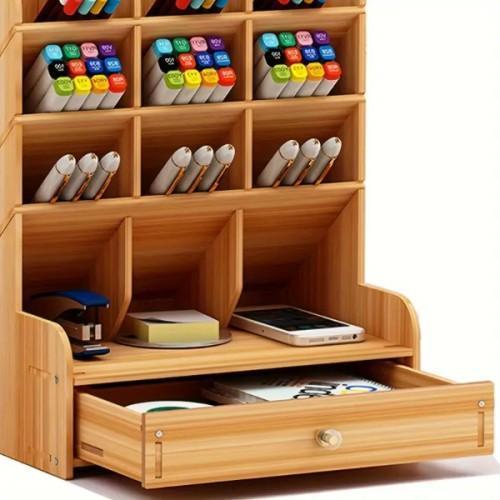 Büro Ev Ofis Düzeni için Ahşap Çekmeceli Bölmeli Organizer