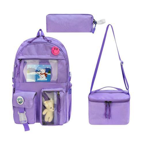 İlkokul Çantası 3'lü Takım Beslenme Çantası Kalemlik 42*30 Cm Anahtarlık ve Rozet Hediyeli 