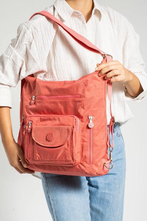 Klinkır Kumaş İster Sırt İster Omuz İster Çapraz Askılı Fonksiyonel Kullanım Kadın Çantası 30*30 Cm