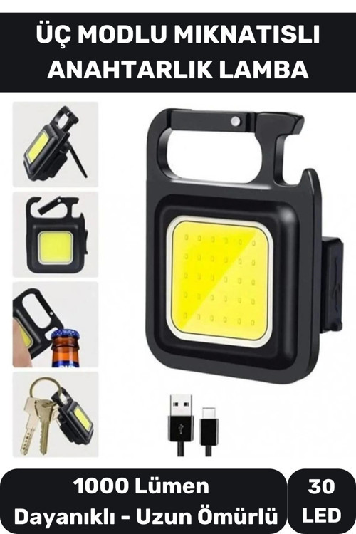 3 Mod Açacaklı Mıknatıslı Mini 30 LED Anahtarlık Mini El Feneri Usb Şarjlı 1000 Lümen El Feneri