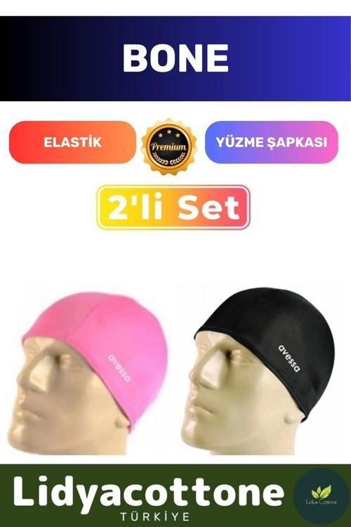 Elastik Yüzme Şapkası Su Geçirmez Silikon Yüzücü Havuz Deniz Bonesi 2'li Set