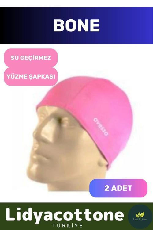 Likralı Silikon Havuz Ve Deniz Yüzücü Deniz Havuz Bonesi Su Geçirmez Yüzme Şapkası 2'li Set Pembe