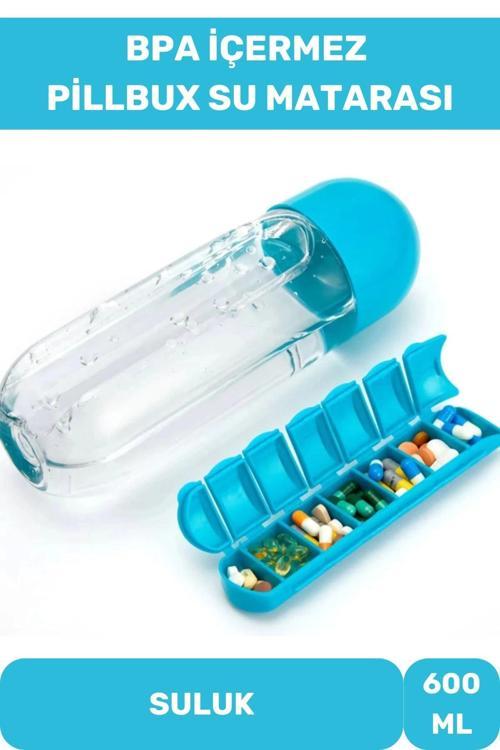 Özel Üretim Hap Bölmeli İlaç Saklama %100 BPA İçermez Su Matarası 600 Ml Suluk