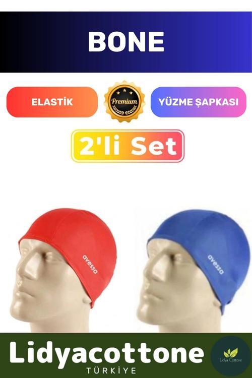 Premium Elastik Yüzme Şapkası Su Geçirmez Silikon Yüzücü Havuz Deniz Bonesi 2'li Set