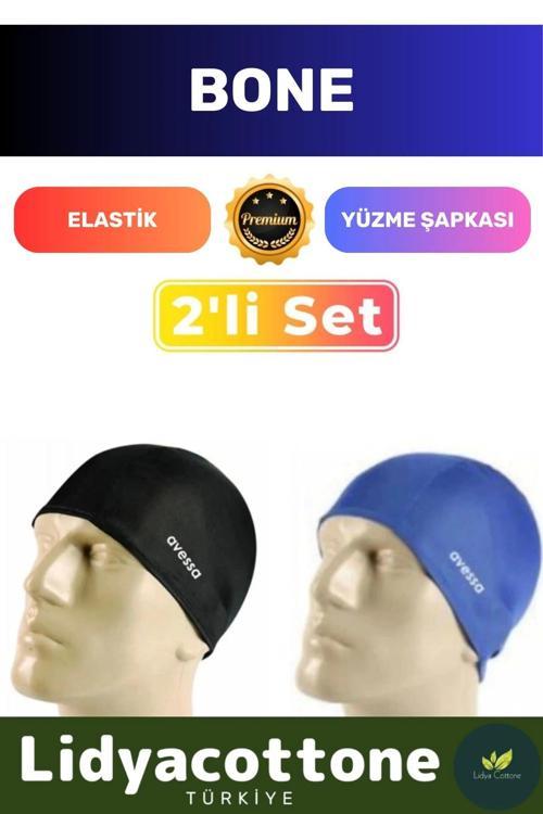 Premium Elastik Yüzme Şapkası Su Geçirmez Silikon Yüzücü Havuz Deniz Bonesi 2'li Set