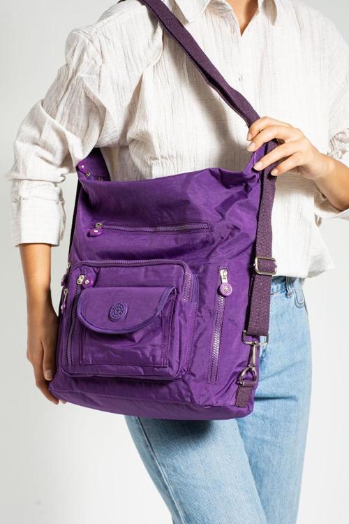 Klinkır Kumaş İster Sırt İster Omuz İster Çapraz Askılı Fonksiyonel Kullanım Kadın Çantası 30*30 Cm