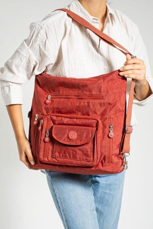 Klinkır Kumaş İster Sırt İster Omuz İster Çapraz Askılı Fonksiyonel Kullanım Kadın Çantası 30*30 Cm