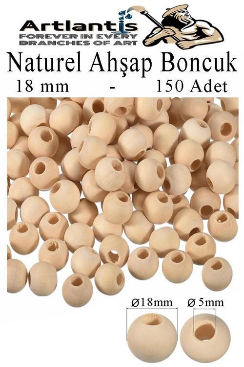 Naturel Ahşap Boncuk 18mm 150 lü 1 Paket Ham Boyanabilir Ahşap Yuvarlak Doğal Boncuklar Takı Tasarım Ektinlik Kreş Okul