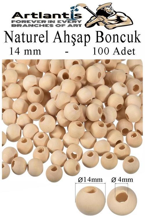 Naturel Ahşap Boncuk 14mm 100 lü 1 Paket Ham Boyanabilir Ahşap Yuvarlak Doğal Boncuklar Takı Tasarım Ektinlik Kreş Okul