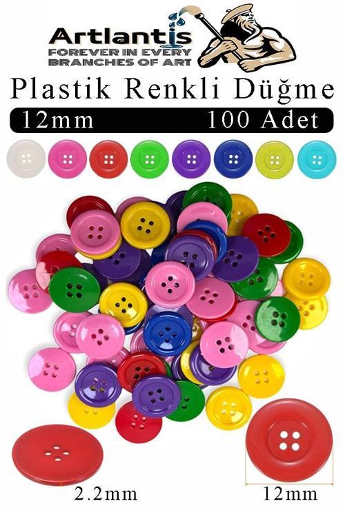Renkli Düğme Plastik 1.2cm 100 lü 1 Paket 12 mm Plastik Renkli Düğme Dikiş Parlak Yuvarlak 4 Delikli Düğme Etkinlik Okul