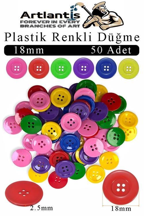Renkli Düğme Plastik 1.8 cm 50 li 1 Paket 18 mm Plastik Renkli Düğme Dikiş Parlak Yuvarlak 4 Delikli Düğme Etkinlik Okul