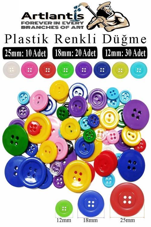 Plastik Renkli Düğme Seti 60 lı 1 Paket Plastik Renkli Düğme Dikiş Parlak Yuvarlak 4 Delikli Düğme Etkinlik Hobi Sınıf