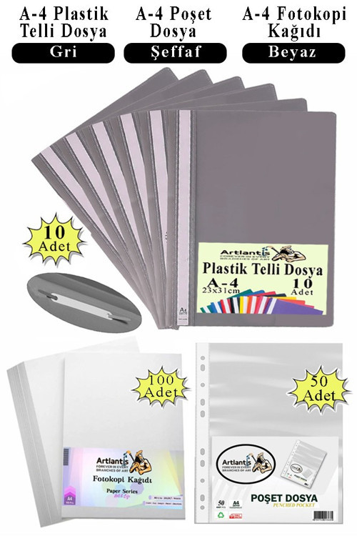 Telli Dosya Plastik A4 10 lu Poşet Dosya 50 li A4 Fotokopi Kağıdı 100 Adet 1 Paket Ekonomik Kaliteli Şeffaf Kapak Dosya
