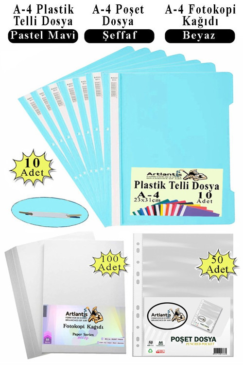 Telli Dosya Plastik A4 10 lu Poşet Dosya 50 li A4 Fotokopi Kağıdı 100 Adet 1 Paket Ekonomik Kaliteli Şeffaf Kapak Dosya