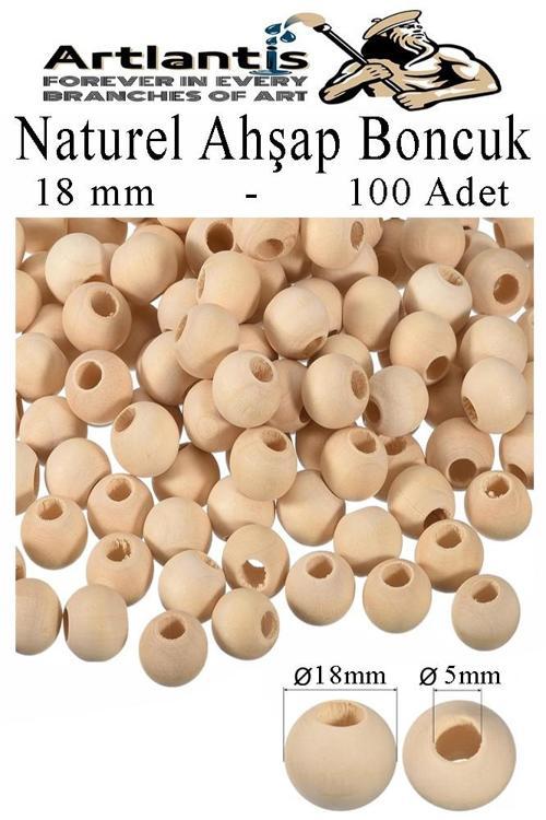 Naturel Ahşap Boncuk 18mm 100 lü 1 Paket Ham Boyanabilir Ahşap Yuvarlak Doğal Boncuklar Takı Tasarım Ektinlik Kreş Okul