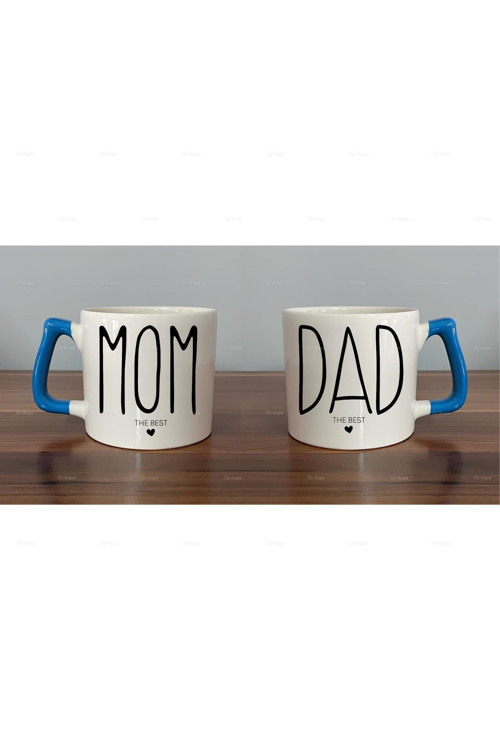 Mom Dad The Best Baskılı Çift 2'li Lüks Kupa Bardak