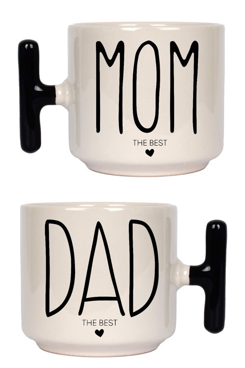 Mom Dad The Best Baskılı Çift 2'li Siyah T Kulp Kupa Bardak