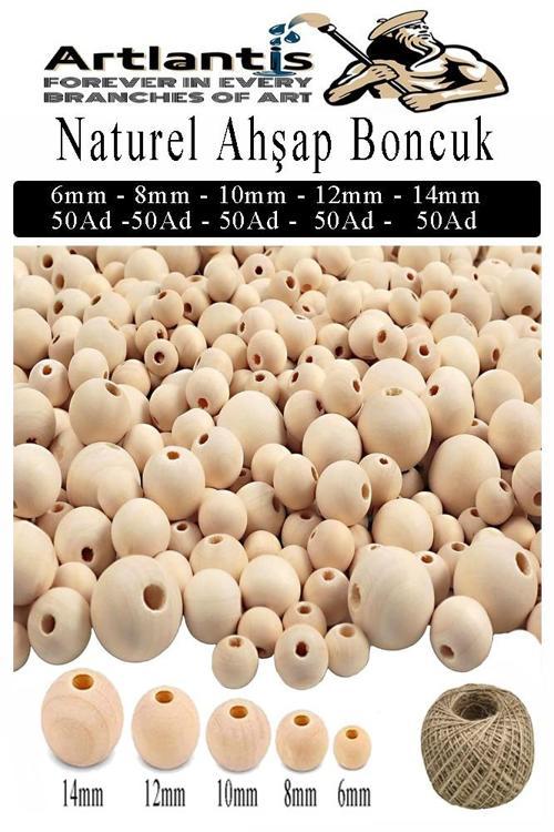 Naturel Ahşap Boncuk 250 li 1 Paket Jüt İpi Ham Boyanabilir Ahşap Yuvarlak Doğal Boncuklar Takı Tasarım Ektinlik Kreş