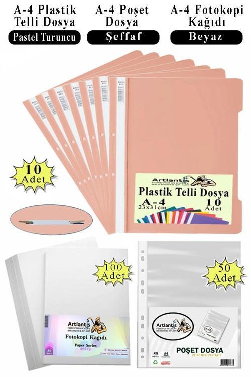 Telli Dosya Plastik A4 10 lu Poşet Dosya 50 li A4 Fotokopi Kağıdı 100 Adet 1 Paket Ekonomik Kaliteli Şeffaf Kapak Dosya