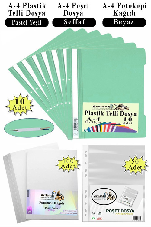 Telli Dosya Plastik A4 10 lu Poşet Dosya 50 li A4 Fotokopi Kağıdı 100 Adet 1 Paket Ekonomik Kaliteli Şeffaf Kapak Dosya