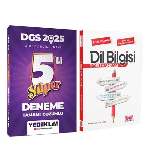 Yediiklim 2025 DGS Tamamı Çözümlü Süper 5 li Deneme ve AKM Dil Bilgisi Soru Bankası Seti 2 Kitap