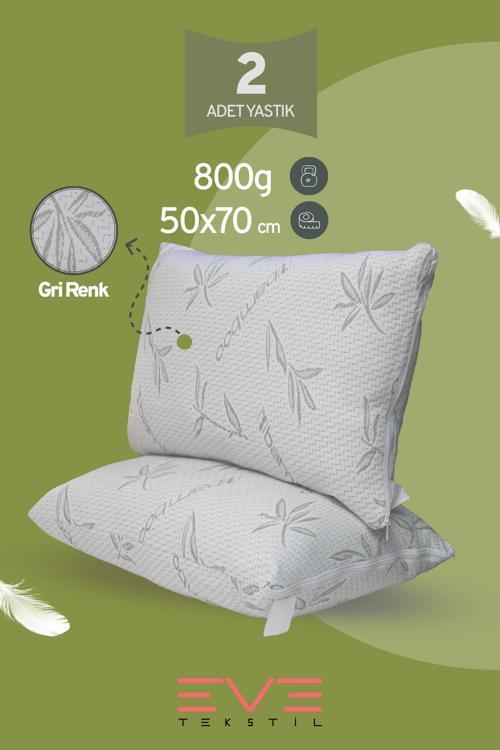 2 Adet Bamboo Gri Serisi Kılıflı Fermuarlı Yıkanabilir Antialerjik Silikon Elyaf Yastık 50x70cm 800 gr