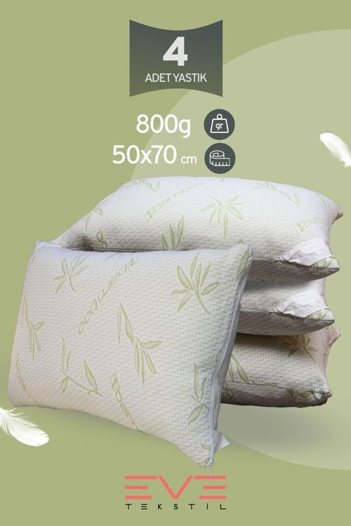 4 Adet Bamboo Serisi Kılıflı Fermuarlı Yıkanabilir Antialerjik Nano Elyaf Yastık 50x70cm 800 gr