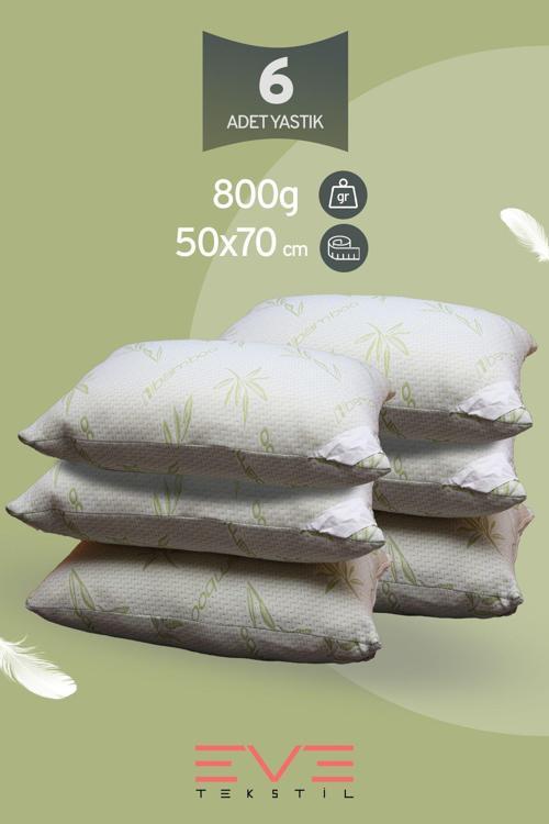 Eve 6 Adet Bamboo Kılıflı Fermuarlı Yıkanabilir Antialerjik Silikon Elyaf Yastık 50x70cm 800 gr