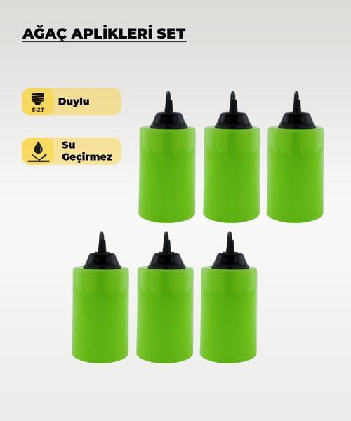 Yeşil Silindir Ağaç Feneri - 6 Adet