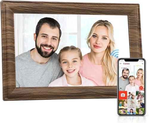 10.1 WiFi Dijital Resim Çerçevesi, IPS Dokunmatik Ekran, Koyu Ahşap