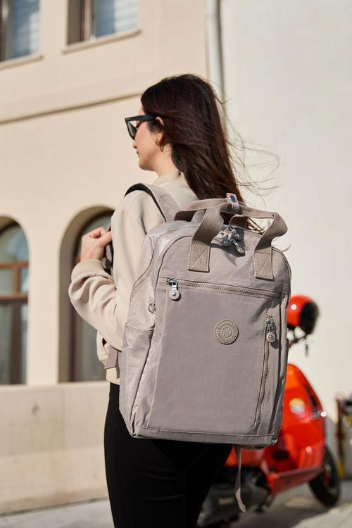 Unisex Suya Dayanıklı Krinkıl Kumaş Çok Gözlü Vizon Laptop Okul Ve Sırt Çantası