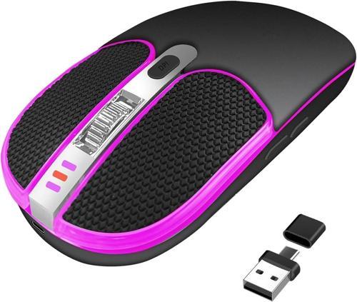 Deri Düğmeli Kablosuz Mouse, RGB Renkli Işıklı LED - Siyah