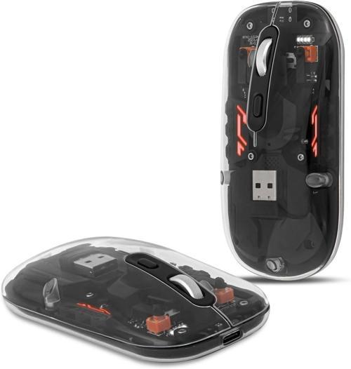 Şeffaf Kablosuz Sessiz Mouse, Bluetooth, Şarj Edilebilir Silm - Siyah