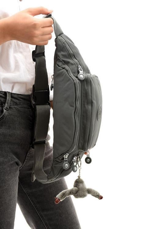 Unisex Koyu Gri Klinkır Kumaş Koyu Gri Renkli Suya Dayanıklı Ayarlanabilir Bel Ve Omuz Çantası