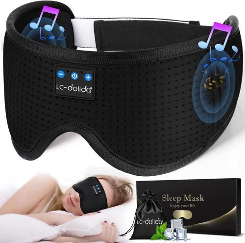 3D Uyku Maskesi - Bluetooth Kablosuz Müzik - Siyah İpek