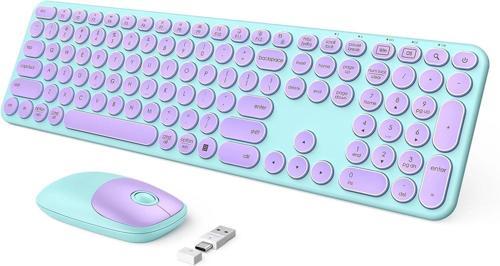 Kablosuz Klavye ve Mouse, USB ve Type-C - Mor/Yeşil