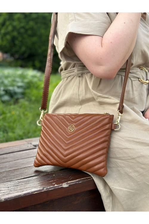 Kadın Suni Deri Taba Renkli Ayarlanabilir Çapraz Ve El Askılı Portföy, Clutch Çanta